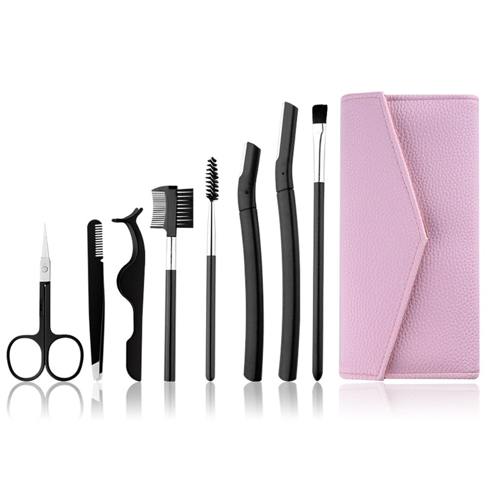 8pcs/Set Tool Eyebrow Tweezers Eyebrow Grooming Suit Professional Trimmer Brush Comb Eyebrow trimming Cosmetic Kit Set-MS244