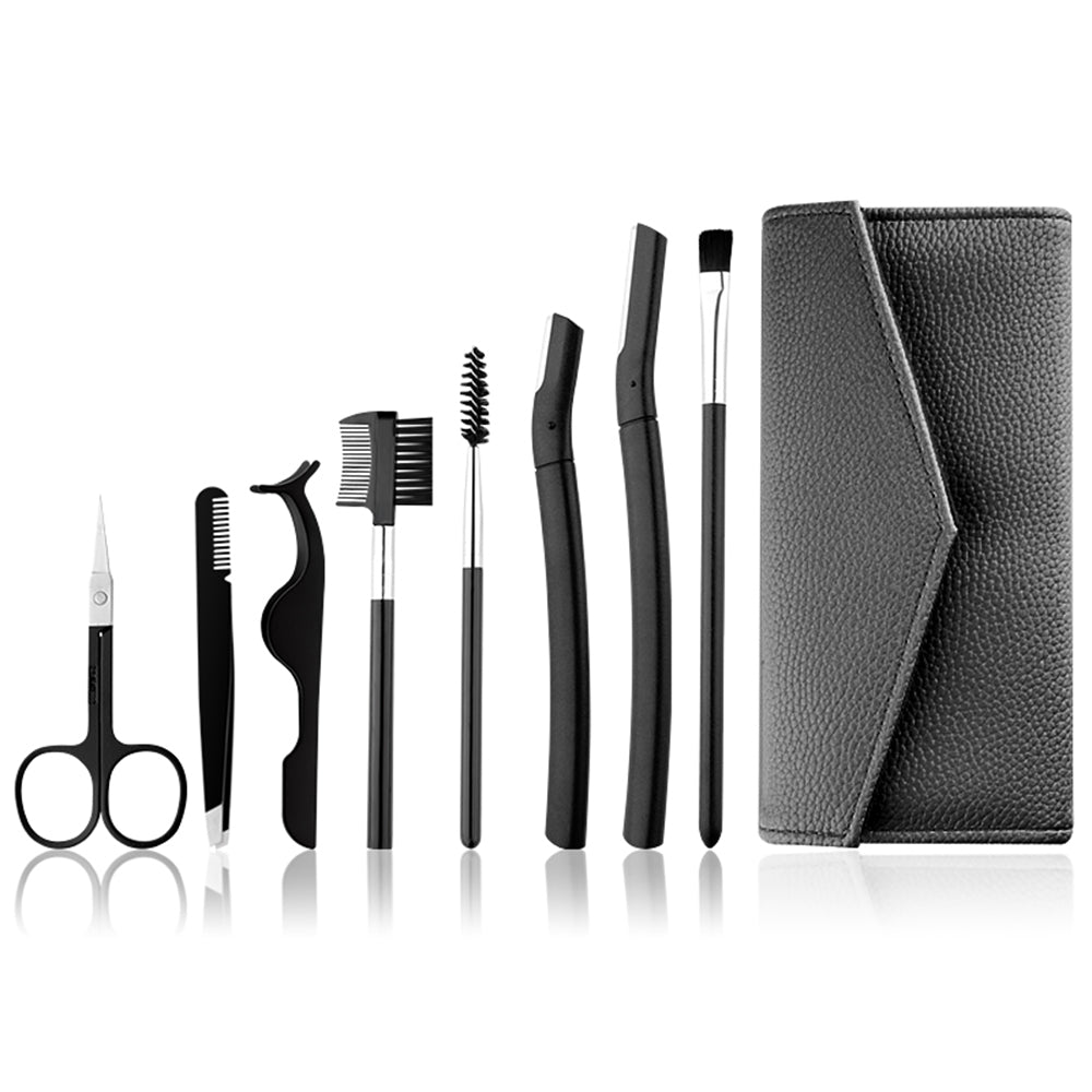 8pcs/Set Tool Eyebrow Tweezers Eyebrow Grooming Suit Professional Trimmer Brush Comb Eyebrow trimming Cosmetic Kit Set-MS244