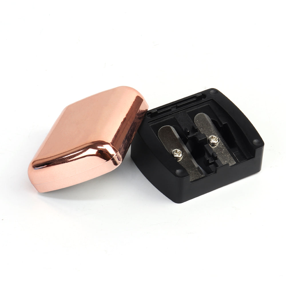 High quality Plastic Rose gold makeup eye pencil sharpener 2hole cosmetic lip eyebrow eyeliner pencil sharpener with cover-MSA115