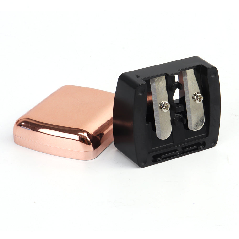 High quality Plastic Rose gold makeup eye pencil sharpener 2hole cosmetic lip eyebrow eyeliner pencil sharpener with cover-MSA115