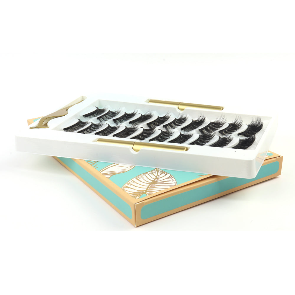 Private Label 3D 10 Pairs False Eyelashes Kit Silk Eyelash Glue Tweezers Set-LGSS-M05BL