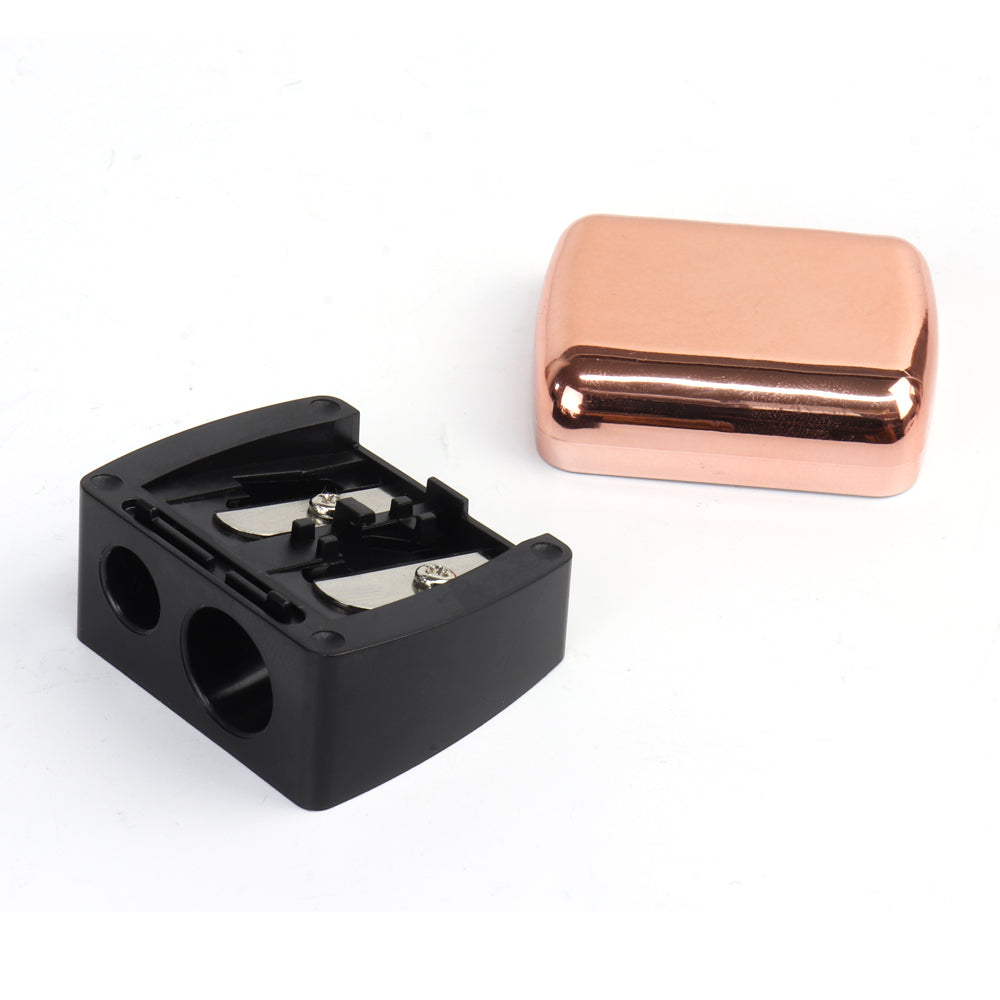 High quality Plastic Rose gold makeup eye pencil sharpener 2hole cosmetic lip eyebrow eyeliner pencil sharpener with cover-MSA115